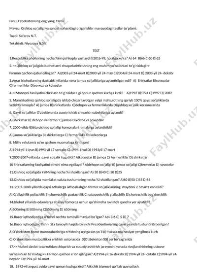 o`zbekistonning eng yangi tarixi. — DOCX