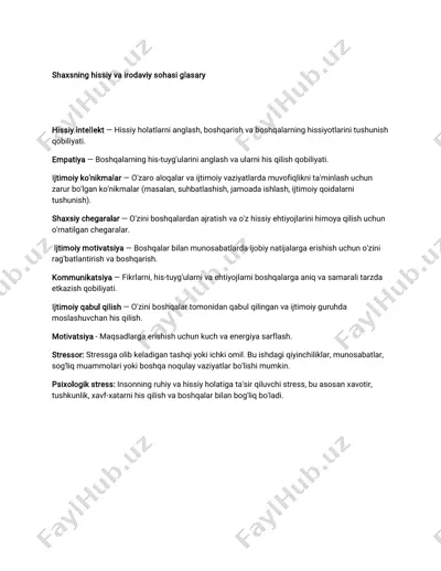 shaxsning hissiy va irodaviy sohasi glasary — PDF