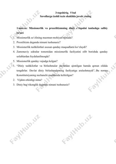 missionerlik va prozelitizmning diniy e’tiqodni tanlashga salbiy ta’siri — DOCX