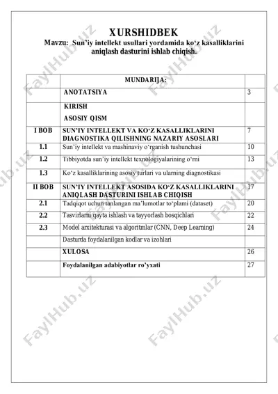 sun’iy intellekt usullari yordamida ko‘z kasalliklarini aniqlash dasturini ishlab chiqish — PDF