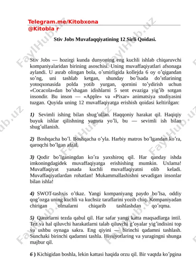 stiv jobs muvafaqqiyatining 12 sirli qoidasi — PDF