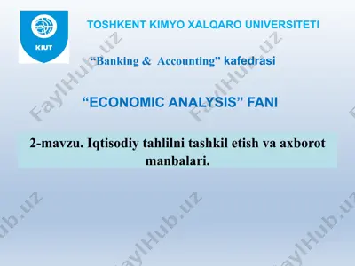 iqtisodiy tahlilni tashkil etish, yuritish, xulosalarni shakllantirish sohasidagi munosabatlarni tartibga solishdagi meyoriy asoslar — PPTX