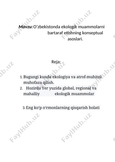 o’zbekistonda ekologik muammolarni bartaraf etishning konseptual asoslari — DOCX