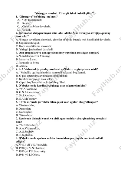 xirurgiya asoslari. xirurgik ishni tashkil qilish — DOCX
