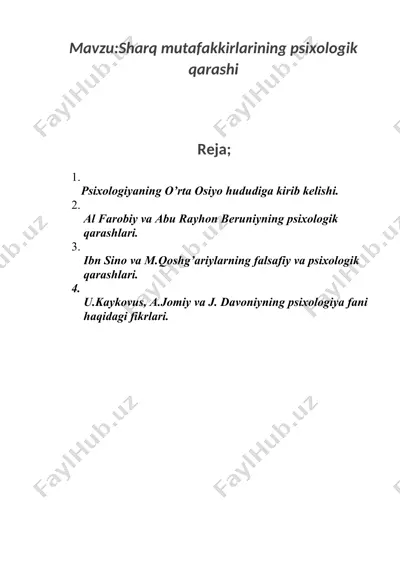 sharq mutafakkirlarining psixologik qarashi — DOCX