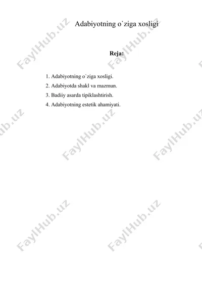 adabiyotning o`ziga xosligi — DOC