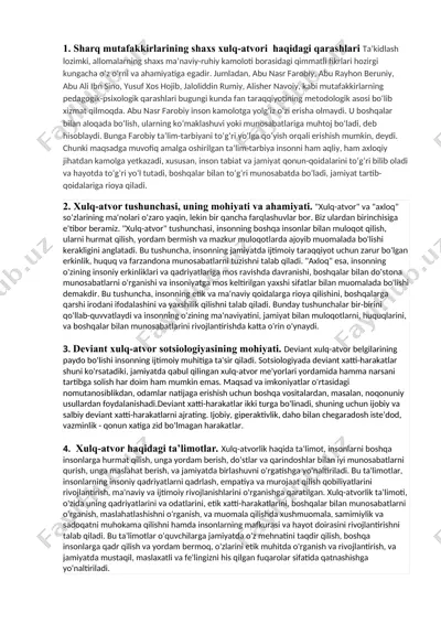 sharq mutafakkirlarining shaxs xulq-atvori haqidagi qarashlari — DOCX