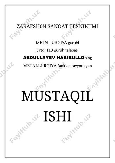 oltin ishlab chiqarishdagi metallurgik jarayonlarning qoʻllanilishi — DOCX