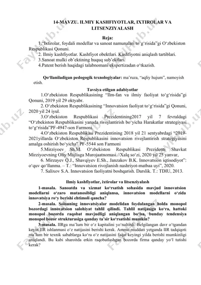 ilmiy kashfiyotlar, ixtirolar va litsenziyalash — DOCX