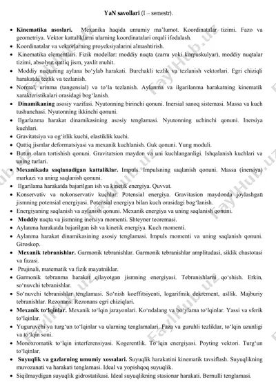 yan savollari (i – semestr) — PDF