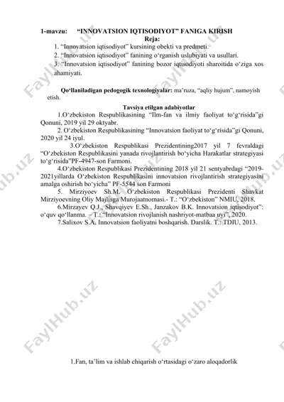 "innovatsion iqtisodiyot" faniga kirish — DOCX