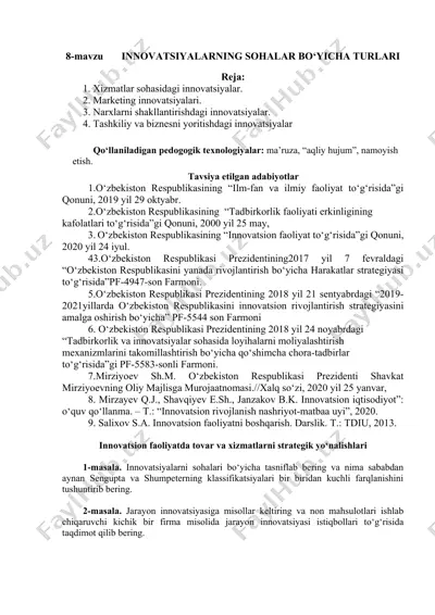 innovatsionalarning sohalar bo‘yicha turlari — DOCX