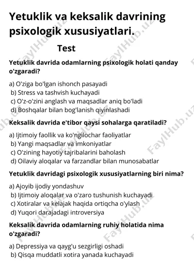 yetuklik va keksalik davrining psixologik xususiyatlari — PDF