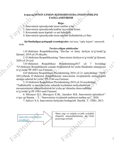 innovatsion iqtisodiyotda inson omilini faollashtirish — DOCX