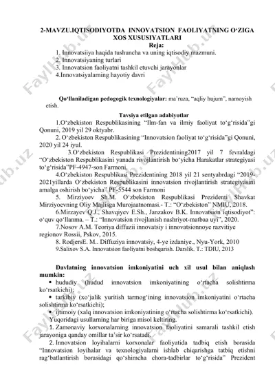 innovatsion faoliyatning o‘ziga xos xususiyatlari — DOCX