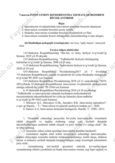 innovatsion iqtisodiyotda xizmatlar bozorini rivojlantirish — DOCX