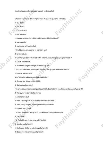 akushеrlik va gеnikologiyadan amaliy tеst savollari — DOCX