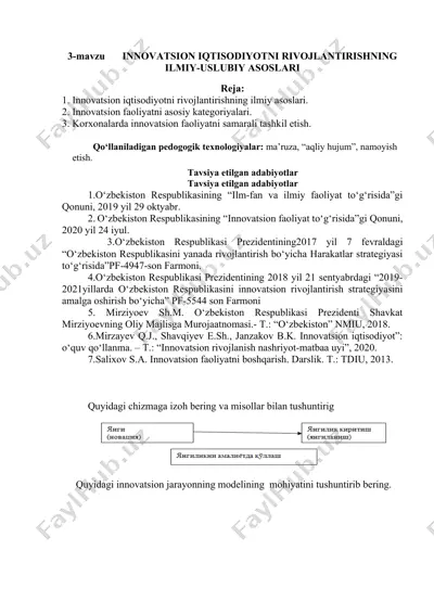 innovatsion iqtisodiyotni rivojlantirishning ilmiy-uslubiy asoslari — DOCX