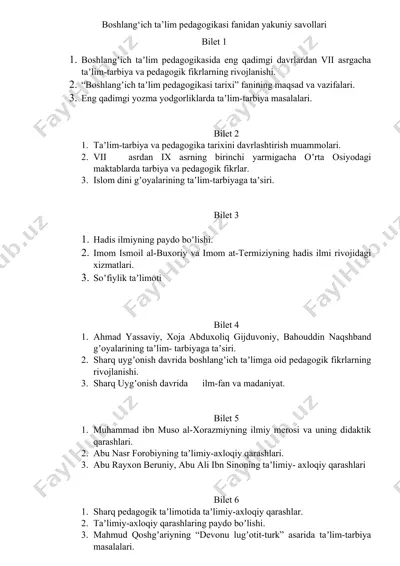 boshlang‘ich ta’lim pedagogikasi fanidan yakuniy savollari — DOCX