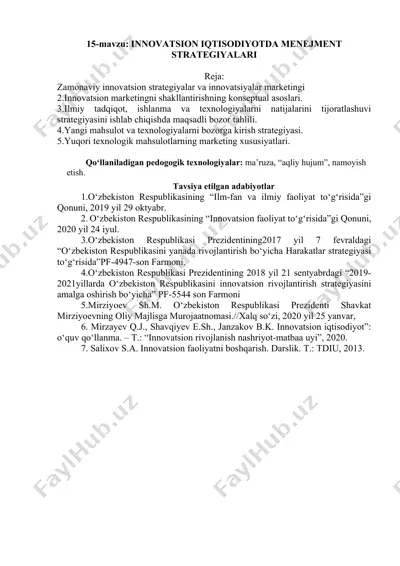 innovatsion iqtisodiyotda menejment strategiyalari — DOCX
