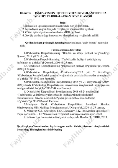 innovatsion iqtisodiyotni rivojlantirishda xorijiy tajribalardan foydalanish — DOCX