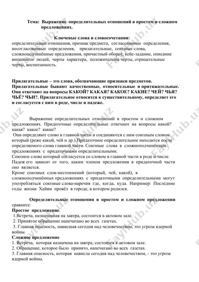 выражение определительных отношений в простом и сложном предложениях — DOCX