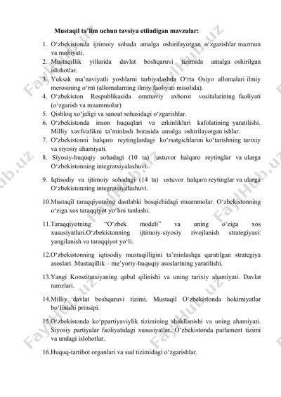 mustaqil ta’lim uchun tavsiya etiladigan mavzular — DOCX