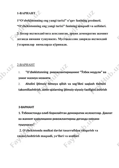o'zbekistonning eng yangi tarixi — DOCX