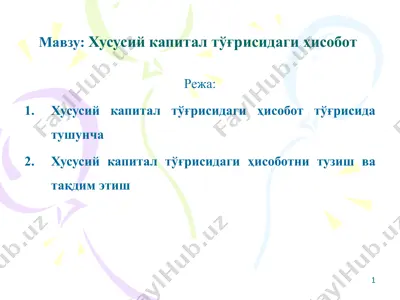 хусусий капитал тўғрисидаги ҳисобот — PPTX