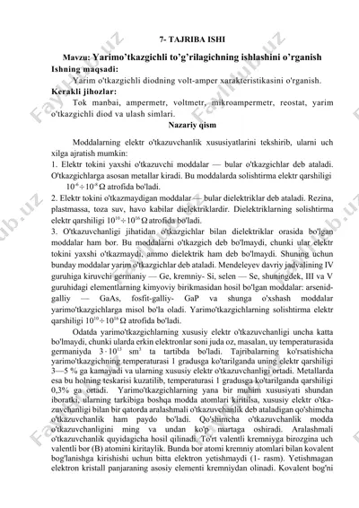 yarimo’tkazgichli to’g’rilagichning ishlashini o’rganish — DOCX
