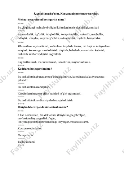 mehnat resurslarini boshqarish — DOCX
