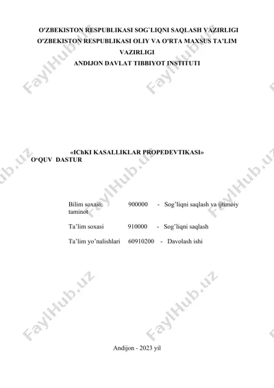 ichki kasalliklar propedevtikasi o'quv dasturi — DOCX
