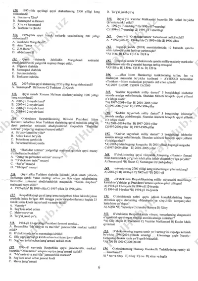 o'zbekiston tarixi bo'yicha test savollari va javoblari — PDF