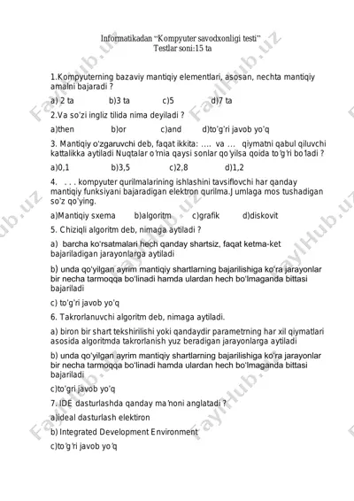 kompyuter savodxonligi testi — PDF