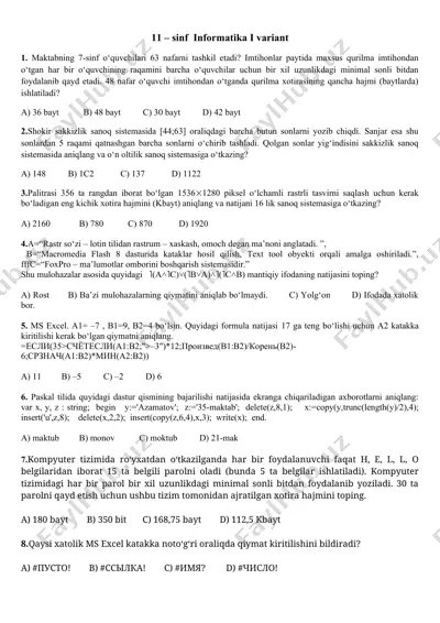 11 – sinf informatika i variant — DOCX