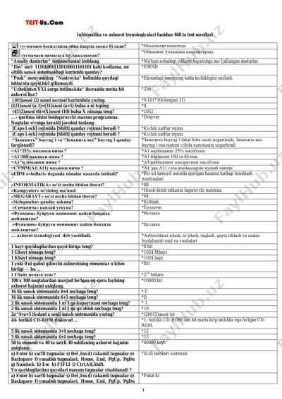 informatika va axborot texnologiyalari fanidan 460 ta test savollari — PDF