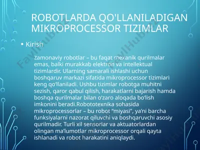 robotlarda qo'llaniladigan mikroprocessor tizimlar — PPTX