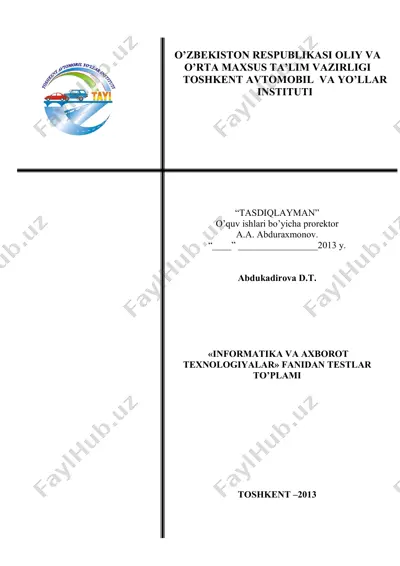 "informatika va axborot texnologiyalar" fanidan testlar to'plami — PDF