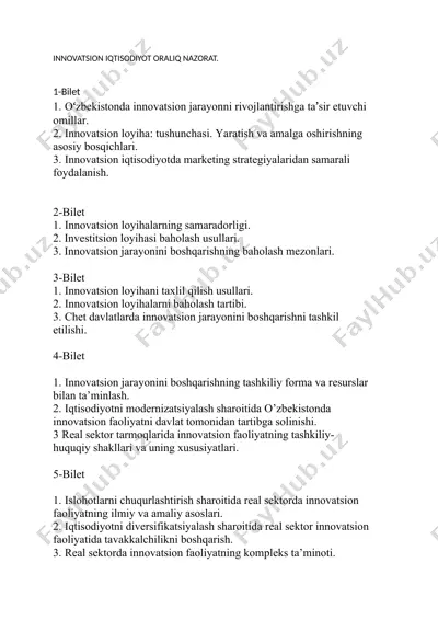 innovatsion iqtisodiyot oralig nazorat — DOCX