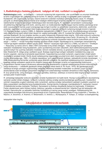 radiobiologiya fanining predmeti, tadqiqot ob’ekti, vazifalari va maqsadlari — DOCX