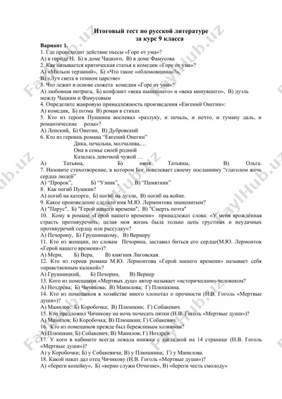 итоговый тест по русской литературе за курс 9 класса — DOCX