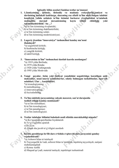 iqtisodiy bilim asoslari fanidan testlar na’munasi — DOCX