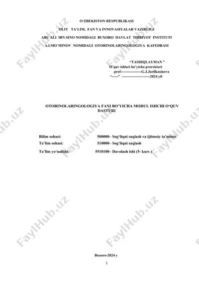 otorinolaringologiya faniga oid modul ishchi o‘quv dasturi — DOCX