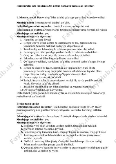 dak uchun vaziyatli masalalar javoblari — DOCX