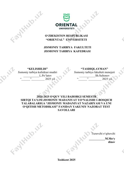 "jismoniy madaniyat nazariyasi va uni o‘qitish metodikasi" — DOCX