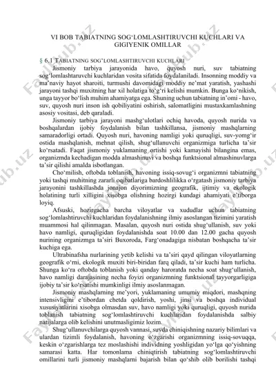 tabiatning sog‘lomlashtiruvchi kuchlari va gigiyenik omillar — DOCX