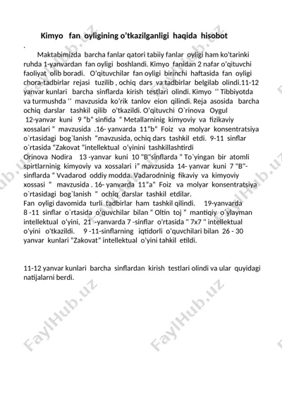 kimyo faniga oid hisobot — DOCX