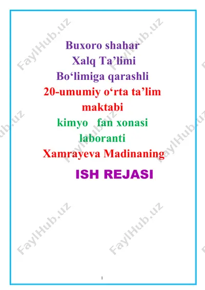o'quvchilar uchun kimyo fani laborantining oylik ish rejasi — DOCX