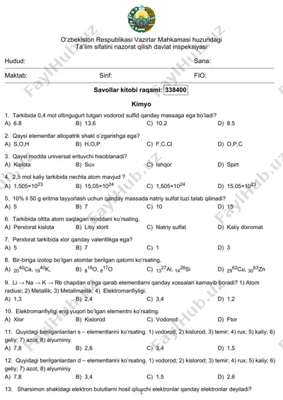kimyo savollar kitobi — PDF