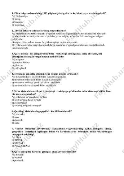 pisa va timss testlari haqida savollar — DOCX